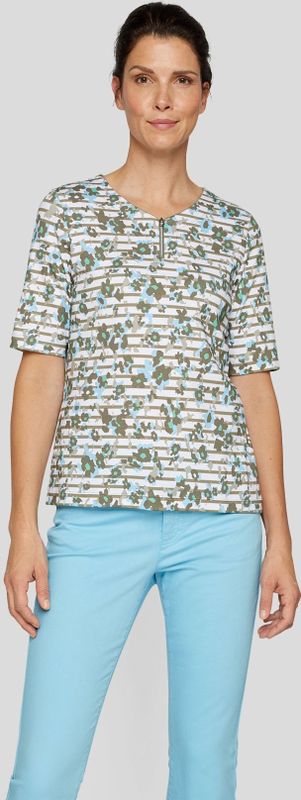 Rabe Rundhalsshirt, mit Reißverschluss und floralem Muster