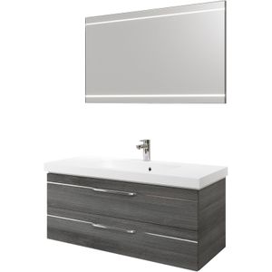 Saphir Badmöbel-Set "Balto 2-teilig Mineralmarmor-Waschtisch mit LED-Spiegel, 123 cm breit", (2 St.), Waschplatz mit 2 Schubladen, Badschrank inkl. Schubladendämpfer