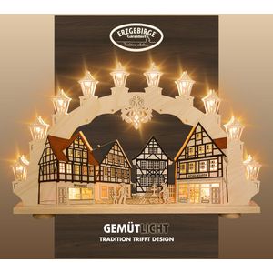 Weigla Schwibbogen "Altstadt, Fachwerkhaus, Lichterbogen aus Holz", Erzgebirge garantiert, Weihnachtsdeko Innen, Weihnachtsbeleuchtung