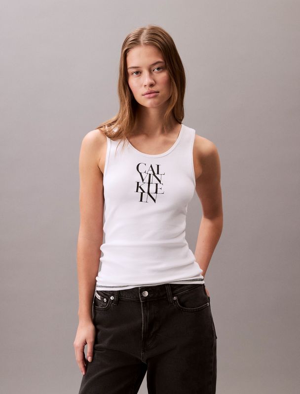 Calvin Klein Jeans Tanktop "SL COTTON RIB SOLID TANK", Mit tiefem Rundhalsausschnitt
