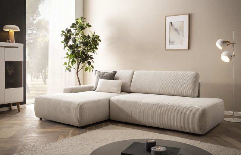 INOSIGN Ecksofa "TORGE, Schlafsofa Cord, Samtvelours u. Strukur fein, Couch in L-Form", Schlaffunktion und Bettkasten, Liegefläche: 210x125 cm, neues Design