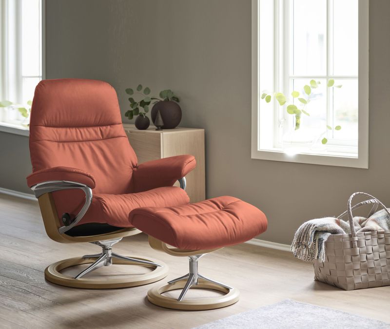 Stressless Relaxsessel "Sunrise", (Set, Relaxsessel mit Hocker), mit Signature Base, Größe L, Gestell Eiche