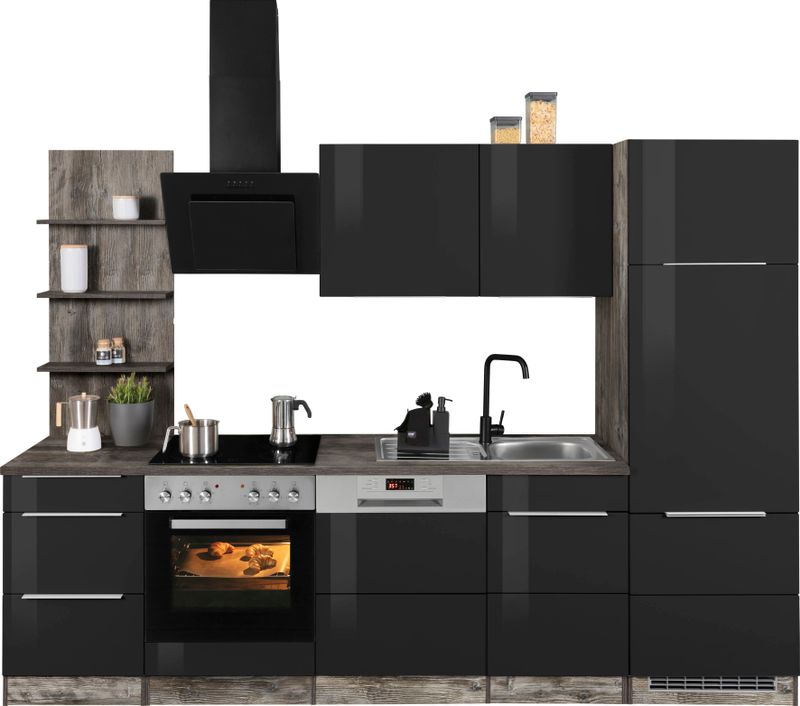 KOCHSTATION Küchenzeile "KS-Brindisi", Breite 280 cm, wahlweise mit E-Geräten, mit MDF-Fronten und Regal