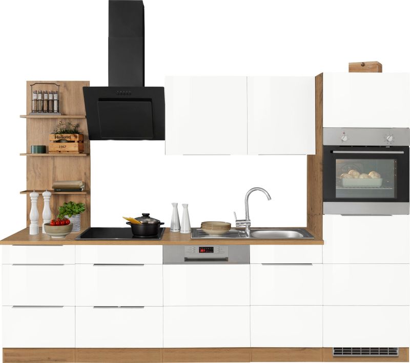 KOCHSTATION Küchenzeile "KS-Brindisi Breite 280 cm", wahlweise mit E-Geräten und Induktion, mit MDF-Fronten und Regal