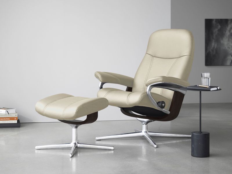 Stressless Relaxsessel "Consul", (Set, Relaxsessel mit Hocker), mit Hocker, mit Cross Base, Größe S, M & L, Holzakzent Braun