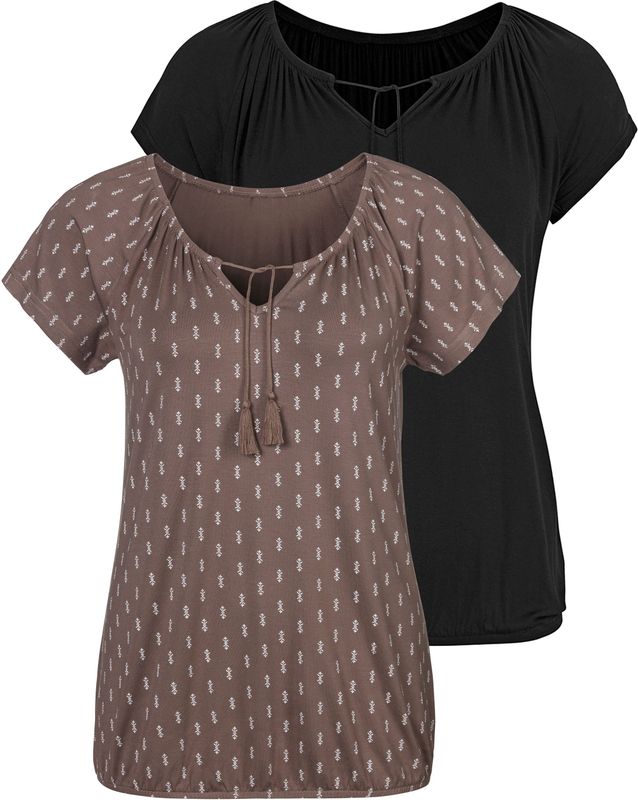 Vivance Kurzarmshirt "mit leicht gerafftem Ausschnitt", (2er-Pack), aus weichem Viskose-Stretch