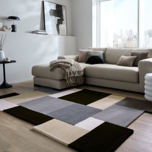 FLAIR RUGS Wollteppich "Abstract Collage", rechteckig, 11 mm Höhe, 100% Wolle, Karo Design, Patchwork, modern, mehrfarbig