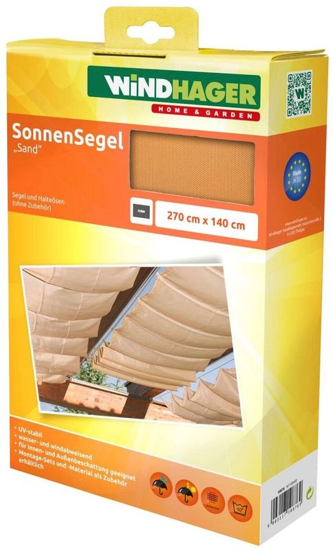 Windhager Sonnensegel, für Seilspannmarkise, inklusive Laufhaken, 2,7x1,4 m
