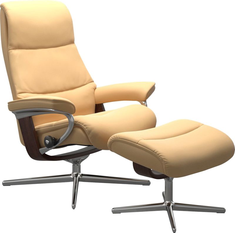Stressless Relaxsessel "View", (Set, Relaxsessel mit Hocker), mit Hocker, mit Cross Base, Größe S, M & L, Holzakzent Braun