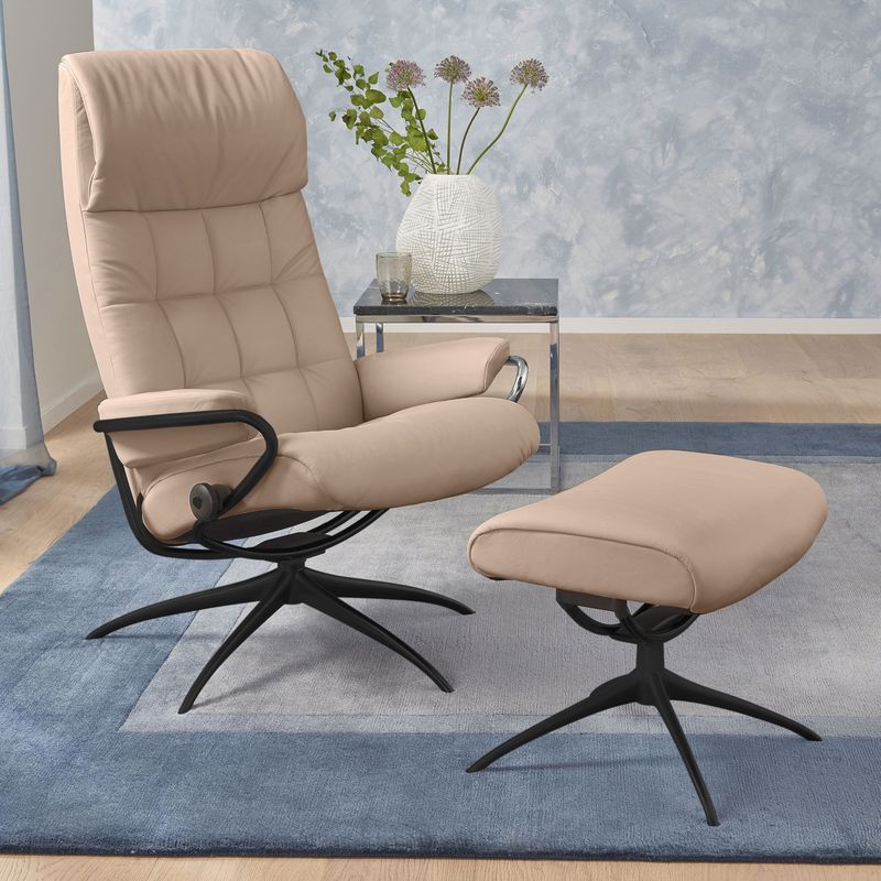 Stressless Relaxsessel "London", (Set, Relaxsessel mit Hocker), mit Hocker, High Back, mit Star Base, Gestell Schwarz
