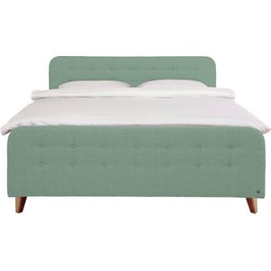 TOM TAILOR HOME Boxspringbett "NORDIC BOX", mit Knopfheftung im Kopfteil und Fußteil, Füße in Buche natur