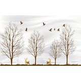 Papermoon Fototapete "Bäume mit Hirschen und Vögeln"