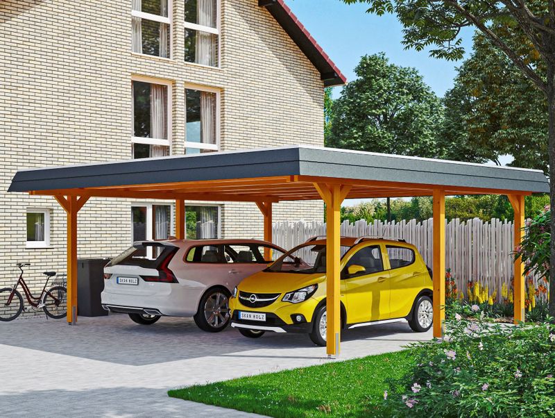 Skanholz Doppelcarport "Wendland", Leimholz-Nordisches Fichtenholz, 550 cm, hellbraun