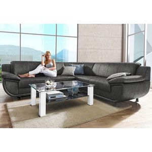 TRENDMANUFAKTUR Ecksofa "Rondo wahlweise mit Schlaffunktion, 267x247 cm (BxT), breite Armlehnen", L-Form, wahlweise mit Federkern bestellbar, Füße schwarz