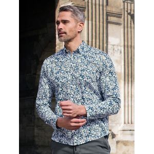 LERROS Langarmhemd "LERROS Floral-bedrucktes Herrenhemd mit Stretchanteil"