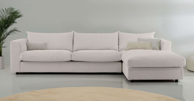 LeGer Home by Lena Gercke Ecksofa "Avelina", (2 St.), Breite 297 cm, in Cord- und Chenille- Stoff, Rückenkissen mit Federn