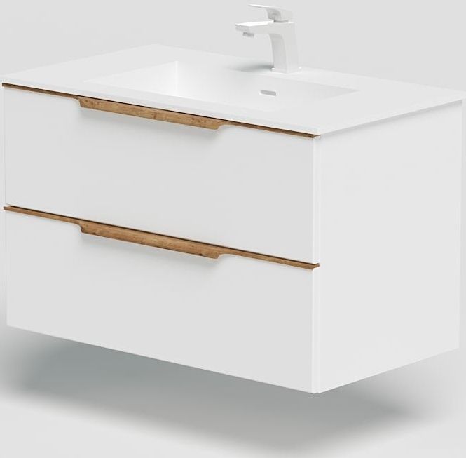 welltime Waschtisch "Amber", mit CORIAN-Acrylstein Waschbecken, massive Eichendetails