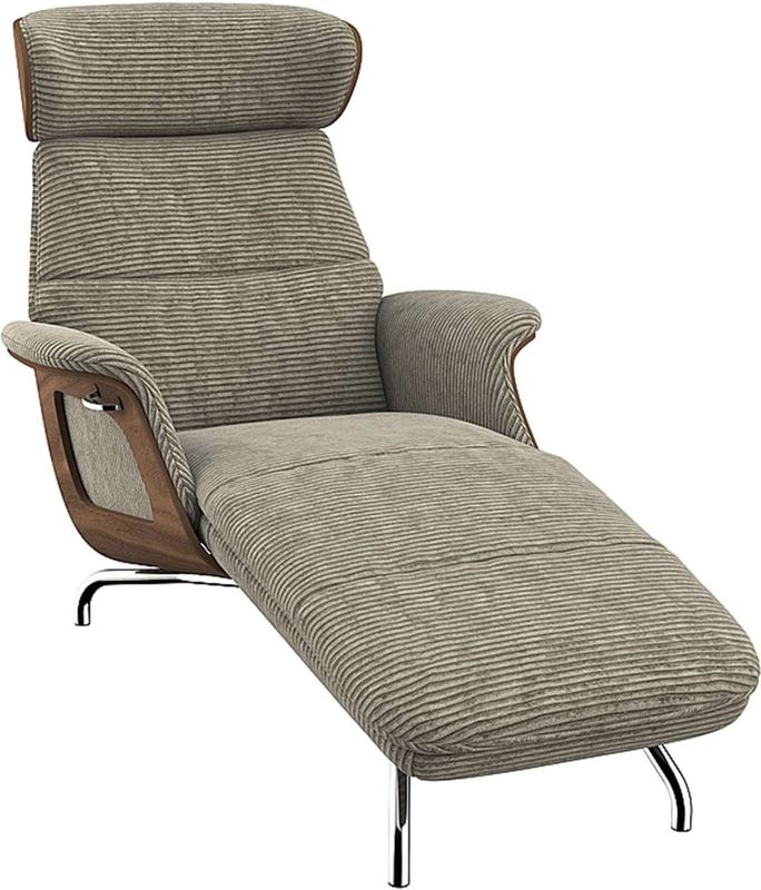 FLEXLUX Loungesessel "Clement Chaislongue, Relaxstuhl, Liegesessel,", Rücken- & Kopfteilverstellung, Armlehne, Walnuss, Fuß Alu
