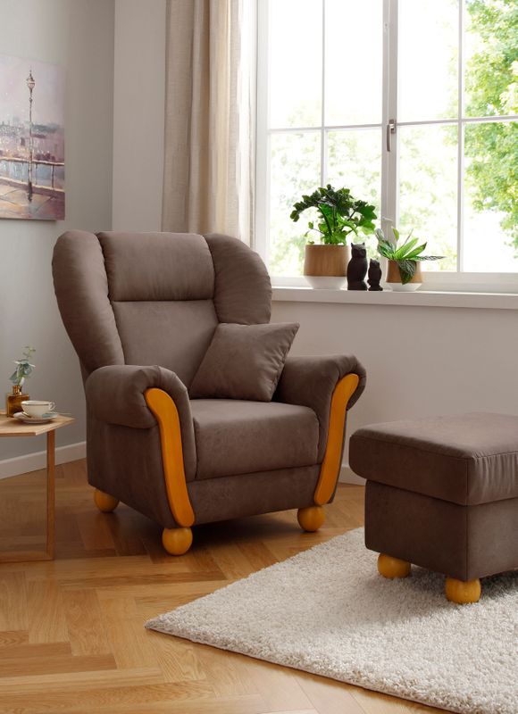 Home affaire Loungesessel "Milano Vintage, Hochlehnsessel, Ohrensessel", hoher Sitzkomfort mit hoher Rückenlehne, incl. Zierkissen