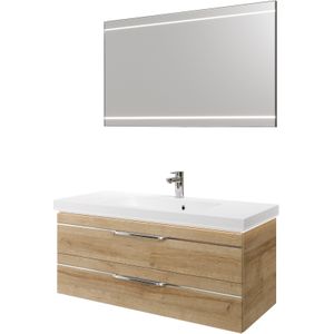 Saphir Badmöbel-Set "Balto 2-teilig Mineralmarmor-Waschtisch mit LED-Spiegel, 123 cm breit", (2 St.), Waschplatz mit 2 Schubladen, Badschrank inkl. Schubladendämpfer