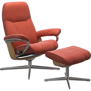 Stressless Relaxsessel "Consul", (Set, Relaxsessel mit Hocker), mit Hocker, mit Cross Base, Größe S, M & L, Holzakzent Eiche