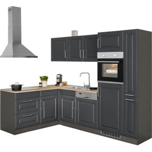 KOCHSTATION Winkelküche "KS-Stockholm", Stellbreite 260/170 cm, mit hochwertigen MDF Fronten im Landhaus-Stil