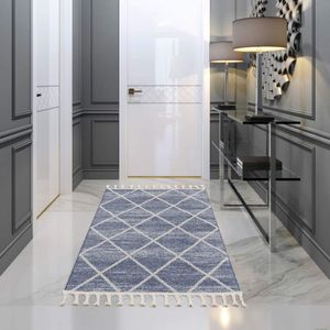 Carpet City Teppich "Art 2646", rechteckig, 7 mm Höhe, Läufer, Kurzflor, mit Kettfäden, Rauten-Optik, Fransen