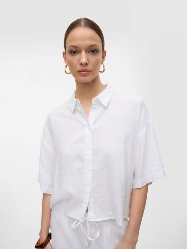 Vero Moda Hemdbluse "VMLINN LINEN 2/4 SHORT SHIRT WVN NOOS"