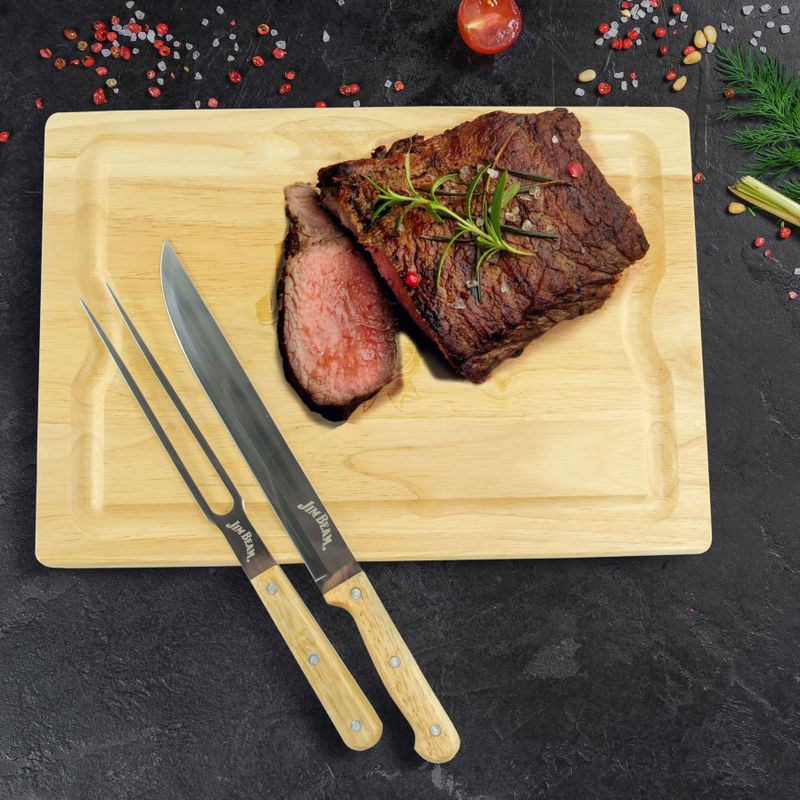 Jim Beam BBQ Schneidebrett "JB0237", (Set), inkl. Tranchiermesser und Gabel mit Edelstahlklinge und Bambusgriffen
