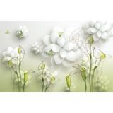 Papermoon Fototapete "Muster mit Blumen weiß gold"