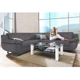 TRENDMANUFAKTUR Ecksofa "Rondo wahlweise mit Schlaffunktion, 267x247 cm (BxT), breite Armlehnen", L-Form, wahlweise mit Federkern bestellbar, Füße schwarz