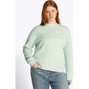 Tommy Hilfiger Curve Rundhalspullover "CRV CO CABLE C-NK LS SWEATER", in Großen Größen, Zopfmuster, Logostickerei