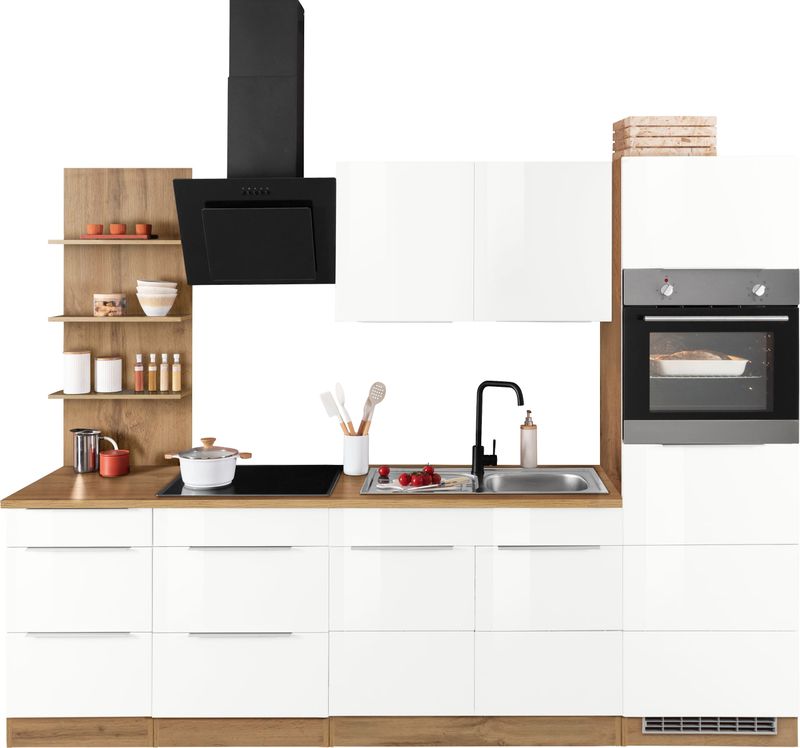 KOCHSTATION Küchenzeile "KS-Brindisi Breite 270 cm", wahlweise mit E-Geräten und Induktion, mit MDF-Fronten und Regal