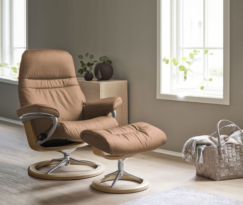 Stressless Relaxsessel "Sunrise", (Set, Relaxsessel mit Hocker), mit Signature Base, Größe M, Gestell Eiche