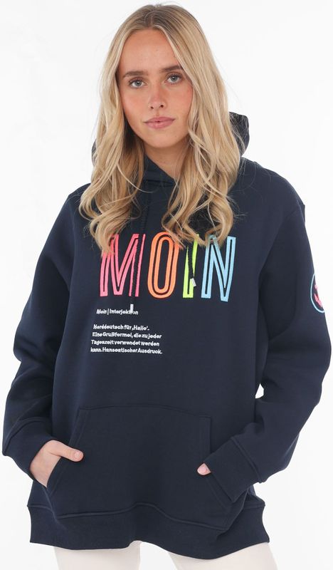 Zwillingsherz Sweat-Hoodie, mit aufgesticktem "MOIN"-Schriftzug in Neonfarben