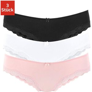 LASCANA Slip, (3er-Pack), aus elastischer Baumwolle mit zarter Spitze