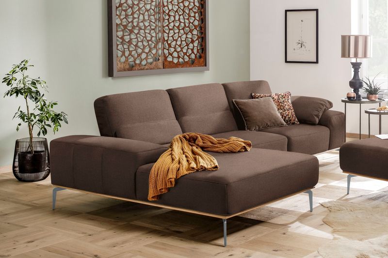 W.SCHILLIG Ecksofa "run, Designsofa mit tollem Sitzkomfort, bequem, L-Form", mit elegantem Holzsockel, Füße in Silber matt, Breite 299 cm