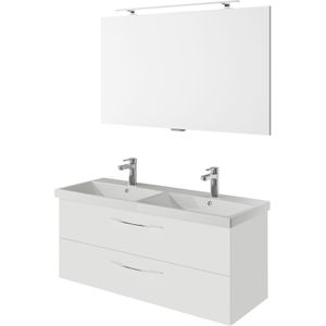 Saphir Badmöbel-Set "Serie 4035 2-teilig, Keramik-Doppelwaschtisch mit LED-Spiegel", (Set), Doppel-Waschplatz inkl Türdämpfer, 120 cm breit, 2 Schubladen