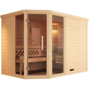 weka Sauna "Design-Sauna KEMI Eck 2", Blockbohlen, vorgef. Elemente, Fensterelement, mod. Ganzglastür