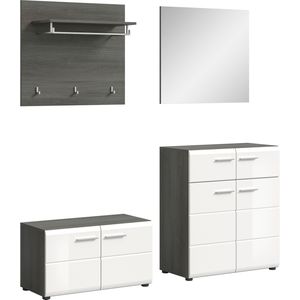 INOSIGN Garderoben-Set "Rumba, 4-teilig, Breite 175 cm, Hochglanz Front, bestehend aus:", (4 St.), Sitzbank, Garderobenpaneel, Schuhschrank, Spiegel