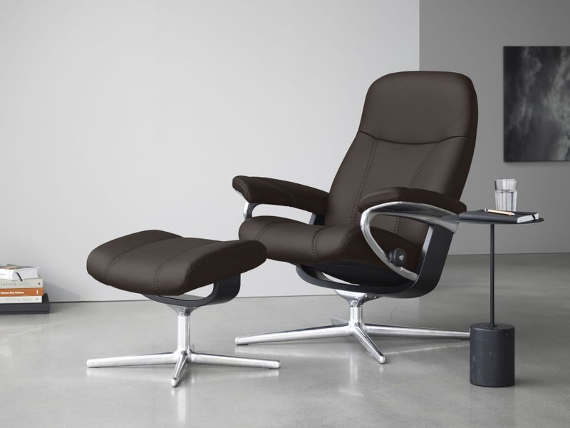Stressless Relaxsessel "Consul", (Set, Relaxsessel mit Hocker), mit Hocker, mit Cross Base, Größe S, M & L, Holzakzent Schwarz