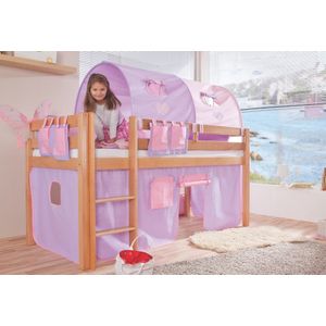 Relita Hochbett "Alex", LF 90x200 cm, mit Rolllattenrost, Leiter und Textilset, Buche massiv
