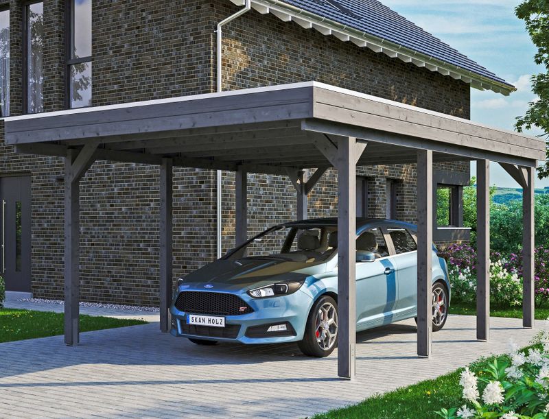 Skanholz Einzelcarport "Friesland", Fichtenholz, 355 cm, dunkelgrau