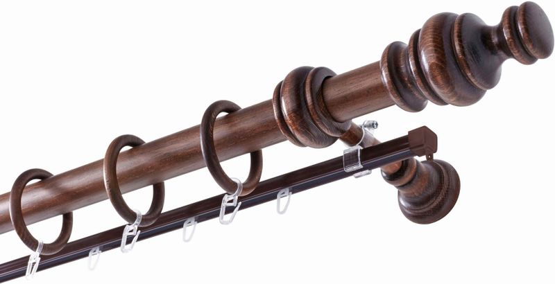 GARESA Gardinenstange "BAROCK", 2 läufig-läufig, Wunschmaßlänge, rustikale Vorhanggarnitur Holz, verlängerbar, mit Ringe/2 Lauf Gleiter