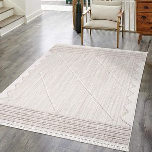 Carpet City Teppich "CLASICO 8931", rechteckig, 11 mm Höhe, Läufer, Kurzflor, Hochtief-Muster, Boho, Fransen, Wohnzimmer
