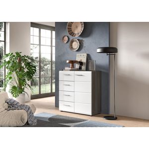 INOSIGN Kommode "Rumba, Breite 75cm, in Rauchsilber Nachbildung/Weiß Hochglanz", Kommode, Sideboard, Schrank