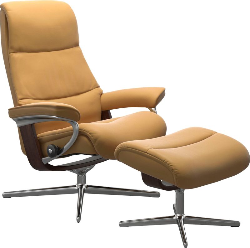 Stressless Relaxsessel "View", (Set, Relaxsessel mit Hocker), mit Hocker, mit Cross Base, Größe S, M & L, Holzakzent Braun