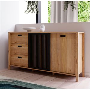 FORTE Sideboard "Jytana", Breite 174,8 cm, Tür mit Lamellenoptik, Mauvella Eiche / Schwarz