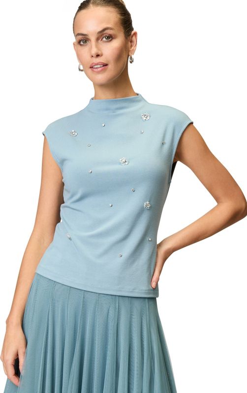 Zero Kurzarmshirt "zero Shirt mit Strass und Blumen", (1 tlg.), Ziersteine