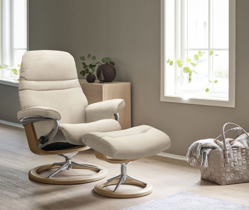 Stressless Relaxsessel "Sunrise", (Set, Relaxsessel mit Hocker), mit Signature Base, Größe M, Gestell Eiche